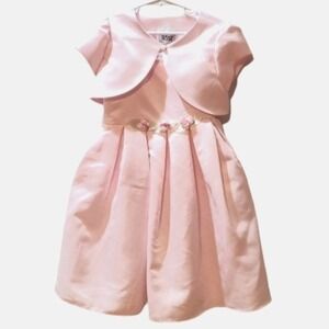 Sugar Plum Girls‎ Pink Satiny Party Dress with Matching Bolero Jacket Size 5